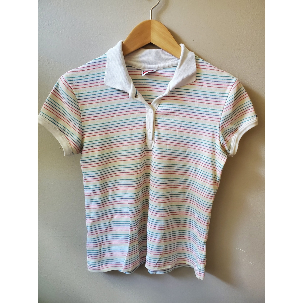 Vintage Womens Rainbow Striped Levis Polo Shirt Size M 1970s 80s